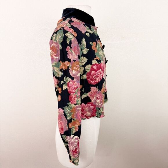 Vintage 90s Floral Crop Fall Cardigan Sweater Goth Medium - Picture 5 of 8